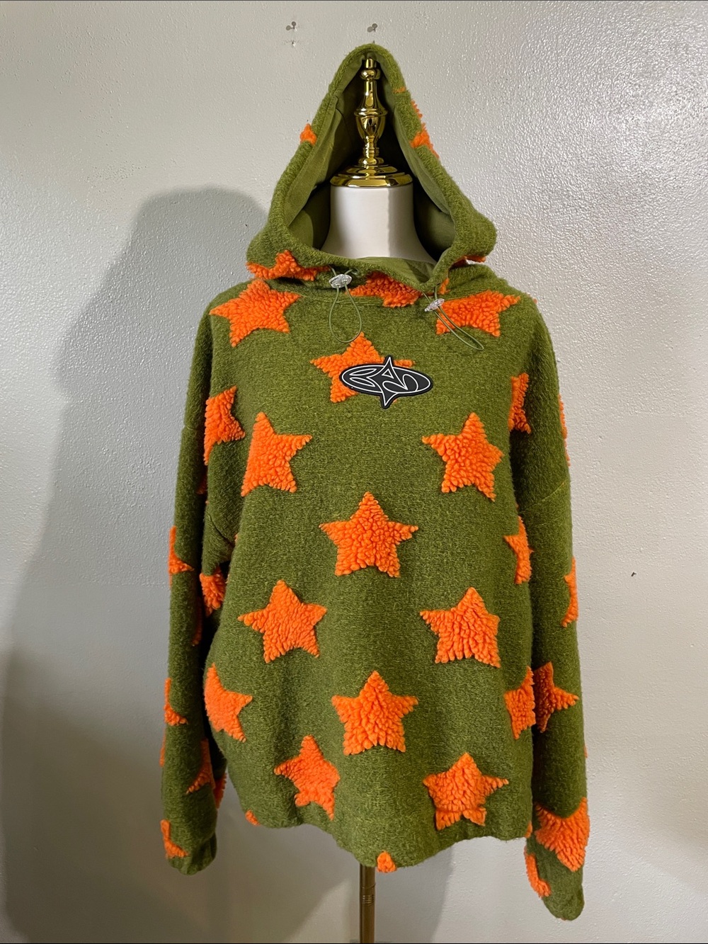 Star Sherpa Fleece Basic Pleasure Mode Starborg Hoodie Olive Green Orange Sz 12